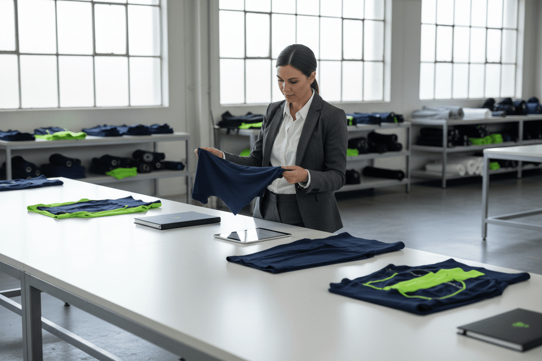B2B meeting vetting a sportswear manufacturer for wholesale activewear