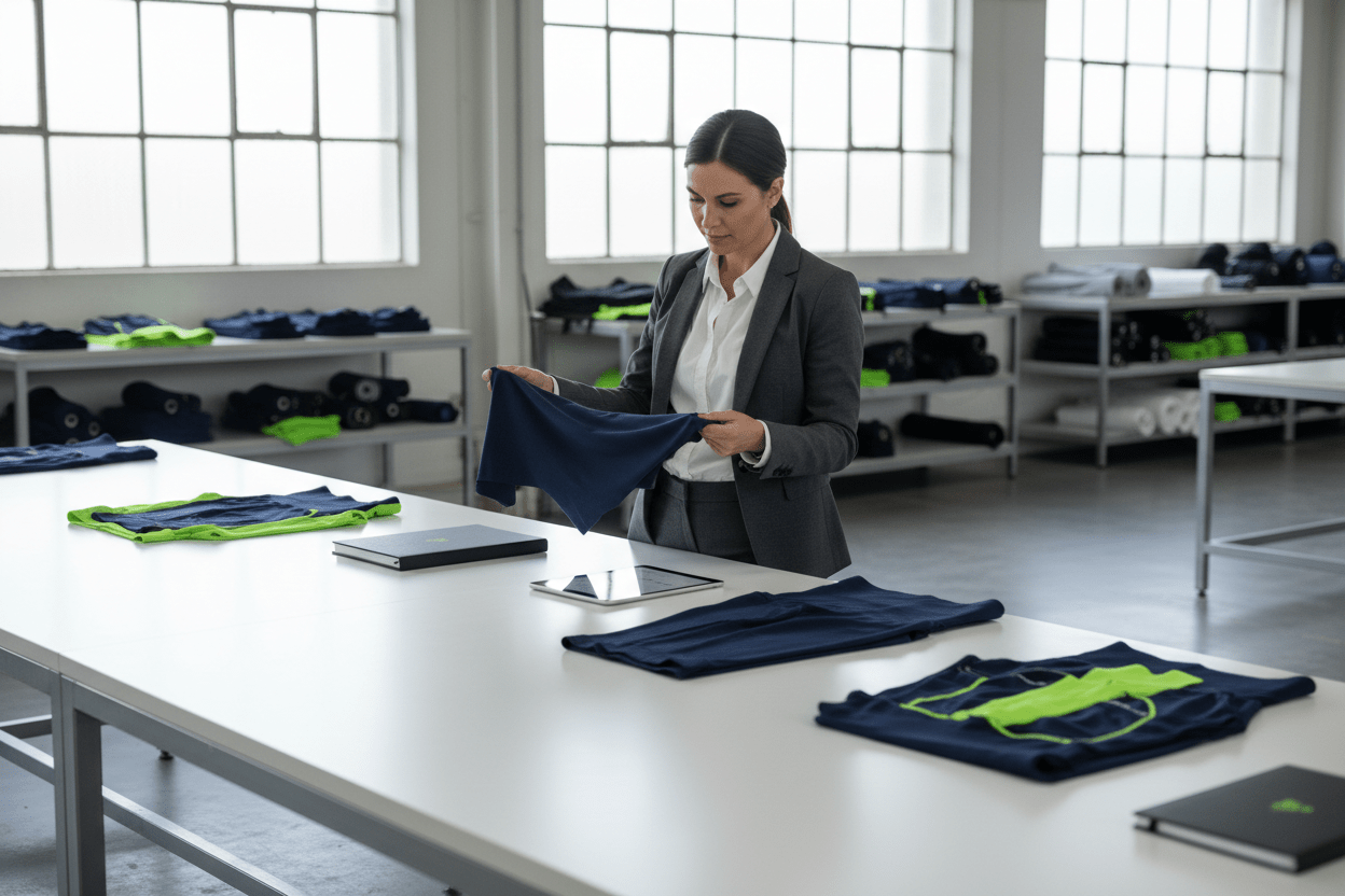 B2B meeting vetting a sportswear manufacturer for wholesale activewear
