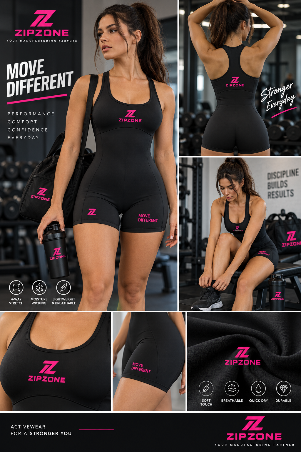 Zipzone Women's Active Romper | One-Piece Training Unitard