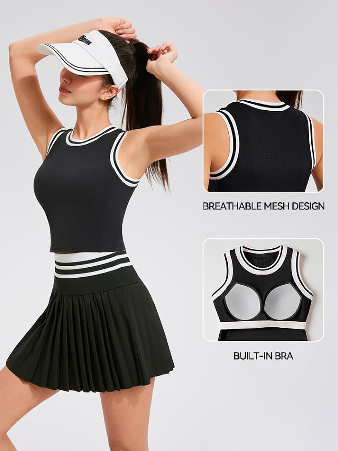 Women's Black Athletic Skirt with Racerback Tank (Tennis/Pickleball)