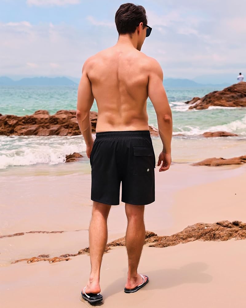 Men’s Black Swim Shorts with Orange Drawstring