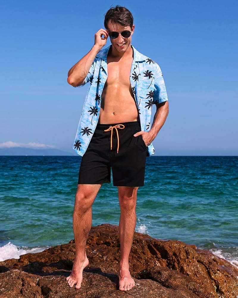 Men’s Black Swim Shorts with Orange Drawstring