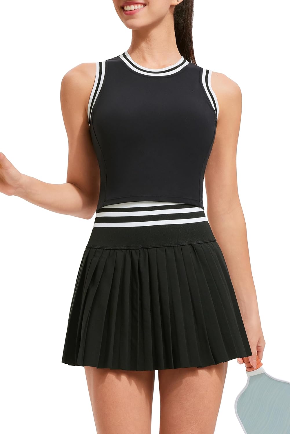 Women's Black Athletic Skirt with Racerback Tank (Tennis/Pickleball)