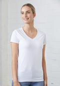Premium White Women’s V‑Neck Short‑Sleeve Cotton Tee – Classic Fit