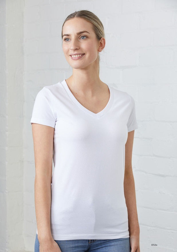 Premium White Women’s V‑Neck Short‑Sleeve Cotton Tee – Classic Fit
