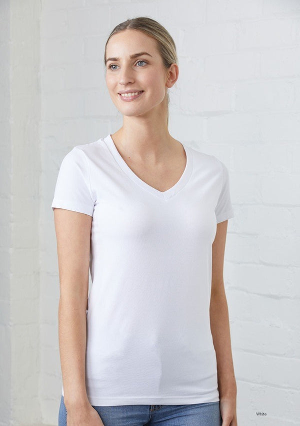 Premium White Women’s V‑Neck Short‑Sleeve Cotton Tee – Classic Fit