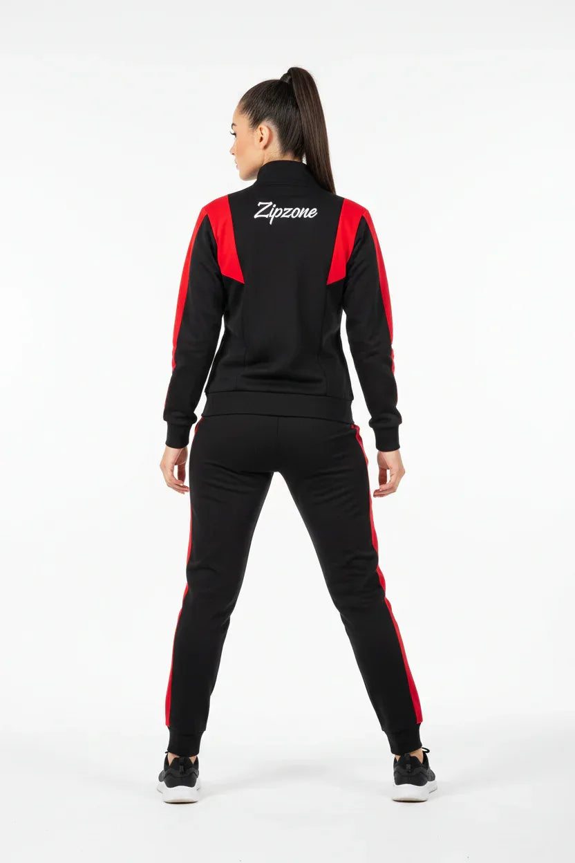 black-red-tracksuit-female-back-view - ZipzoneInternational