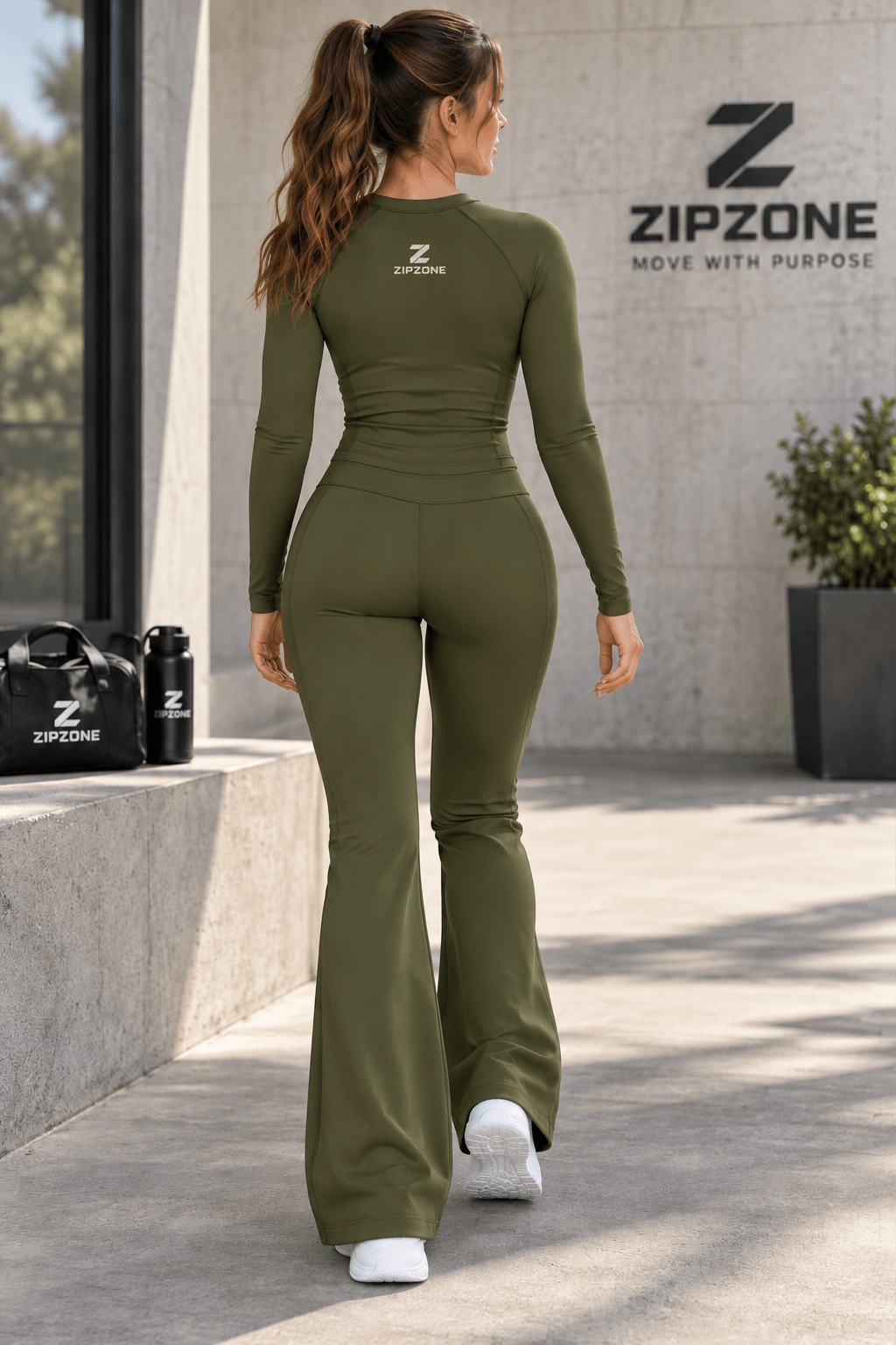 Classic Long Sleeve Set – Women's Activewear 2-Piece (Long Sleeve Top + Flare Pants) - Zipzone International