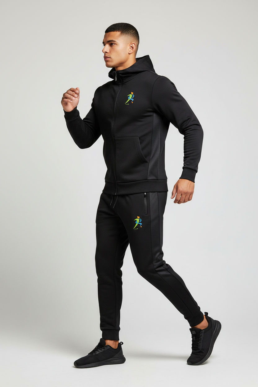 Zipzone Unisex Classic Tracksuit Black – Left Side View | Side Seam and Pocket Detail
