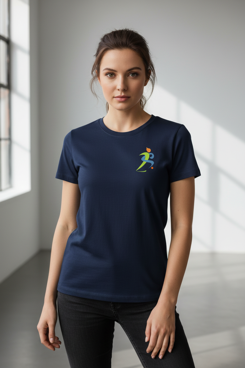 Women's Navy Short-Sleeve Cotton Tee lifestyle photo