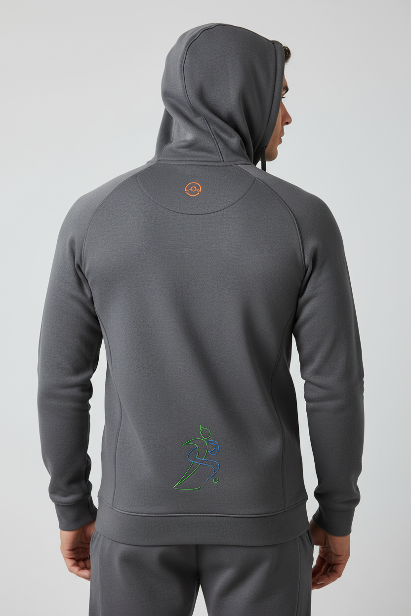 Zipzone Men's Zip-Up Hoodie Grey – Back View | Back Panel and Hood Construction