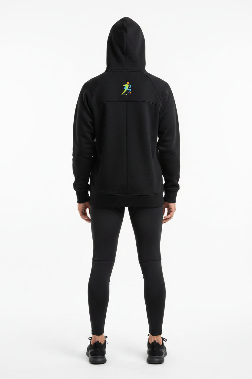 Zipzone Unisex Essential Fleece Hoodie Black – Back View | Back Panel and Hood Construction