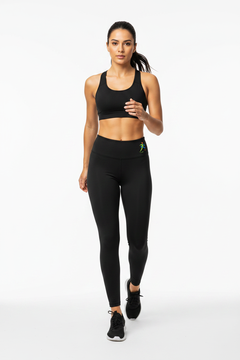Zipzone Women's High-Waist Leggings Black – Front View | High Waistband and 4-Way Stretch Fabric