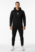 Zipzone Unisex Essential Fleece Hoodie Black – Front View | Kangaroo Pocket and Drawstring Hood