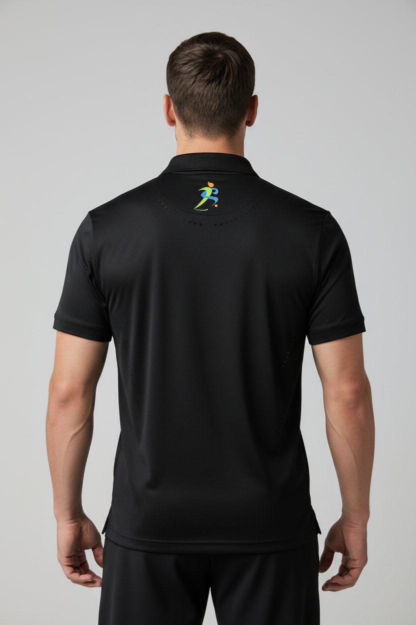 Zipzone Men's Performance Polo Black – Back View | Back Panel and Collar Detail