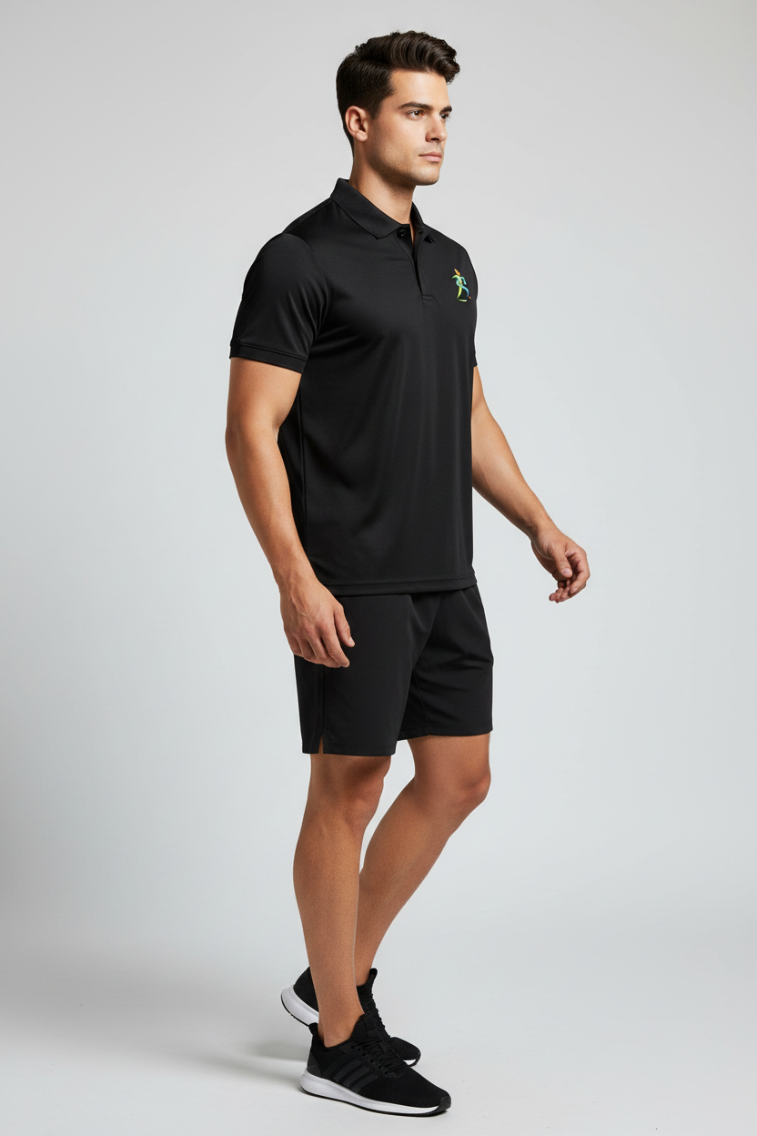 Zipzone Men's Performance Polo Black – Right Side View | Athletic Fit Profile