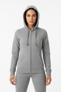 Zipzone Women's Zip-Up Hoodie Grey – Front View | Full-Length Zipper and Hood Detail
