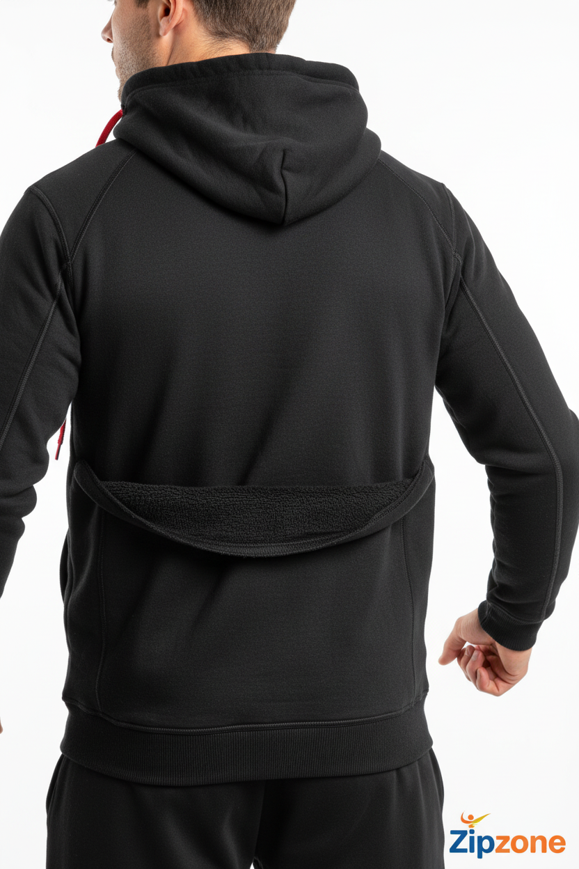 Zipzone Minimalist Black Hoodie - Back View