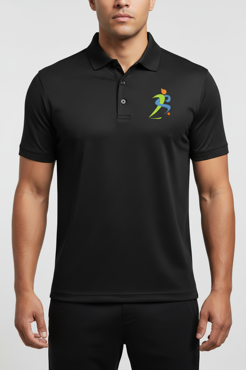 Zipzone Men's Performance Polo Black – Front View | Moisture-Wicking Sports Shirt