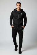 Zipzone Unisex Classic Tracksuit Black – Front View | Matching Zip-Up Hoodie & Jogger Set