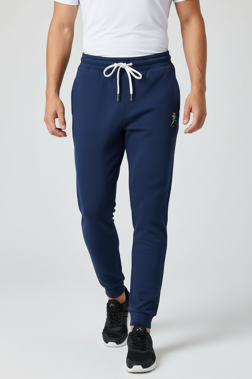Zipzone Men's Slim Fit Joggers Navy – Front View | Tapered Athletic Sweatpants