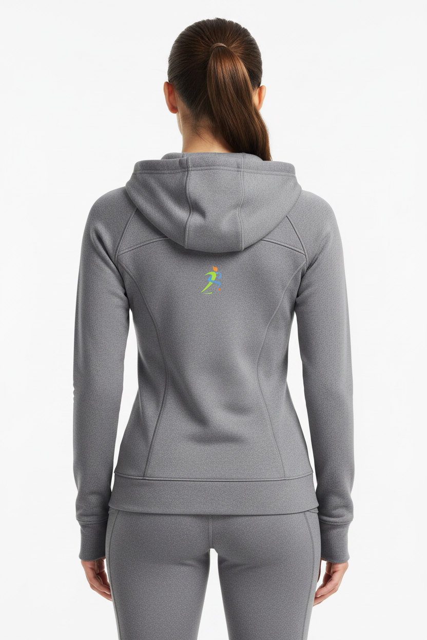 Zipzone Women's Zip-Up Hoodie Grey – Back View | Back Panel and Hood Construction
