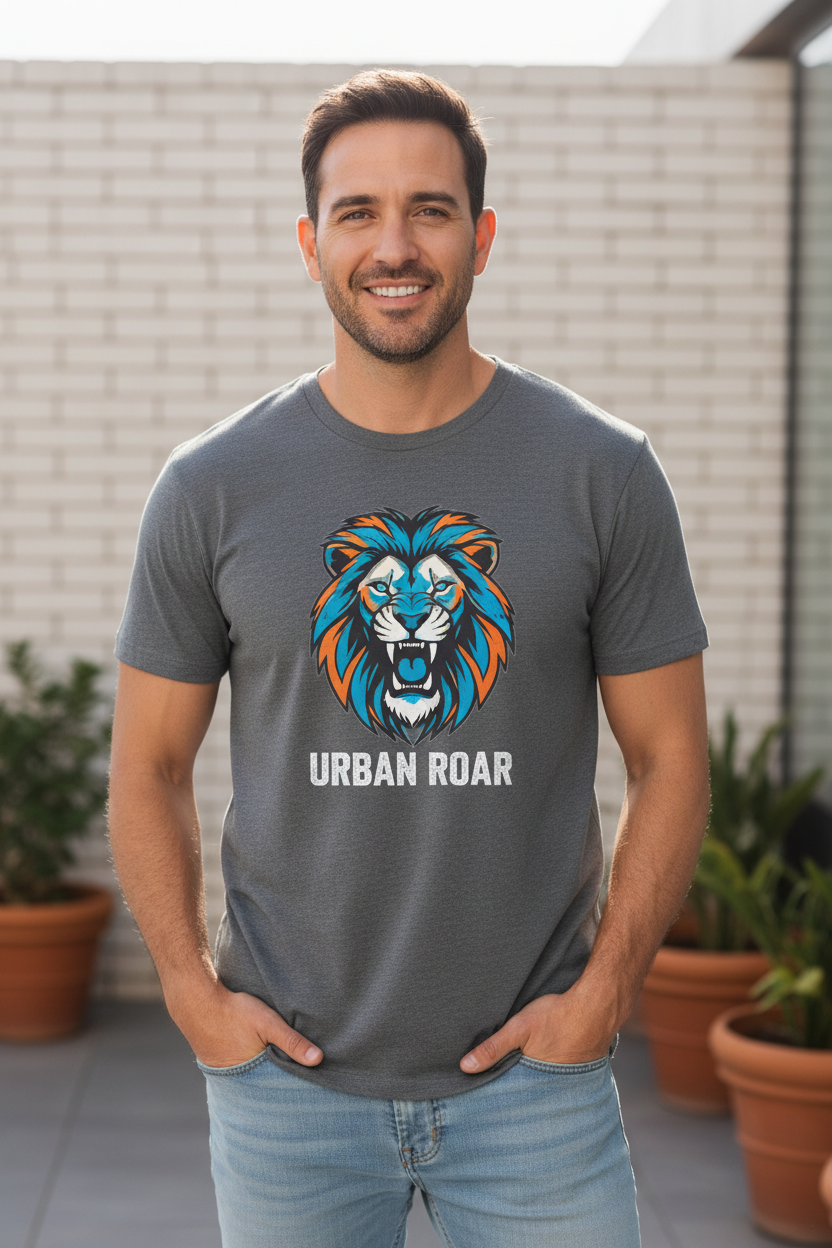 Man wearing custom t-shirt - front view