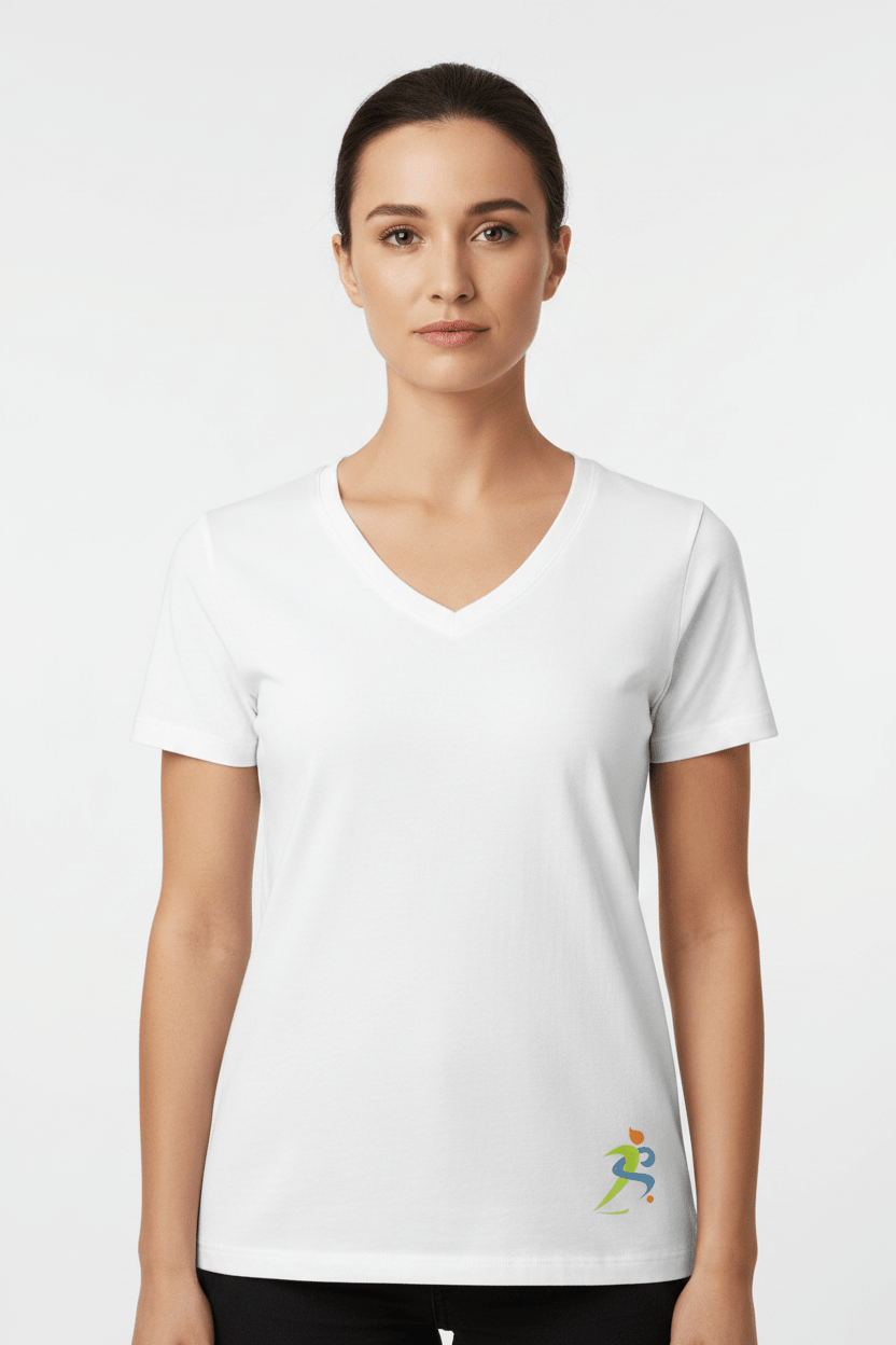 Premium White Women’s V‑Neck Short‑Sleeve Cotton Tee – Classic Fit - Zipzone International