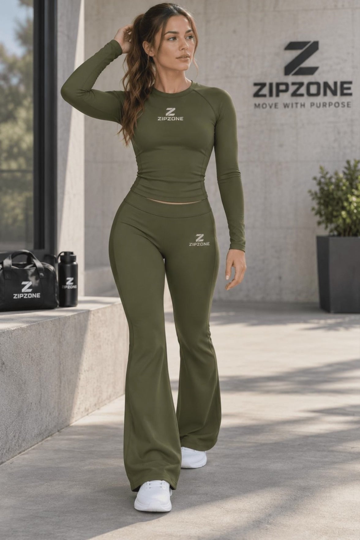 Video for Classic Long Sleeve Set – Women's Activewear 2-Piece (Long Sleeve Top + Flare Pants)