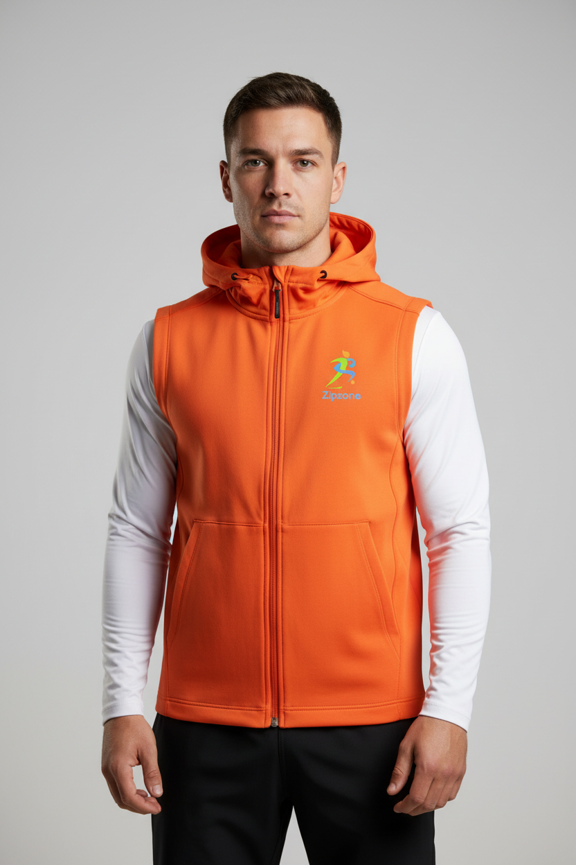 Sleeveless Hoodie Vest – Orange Male Front