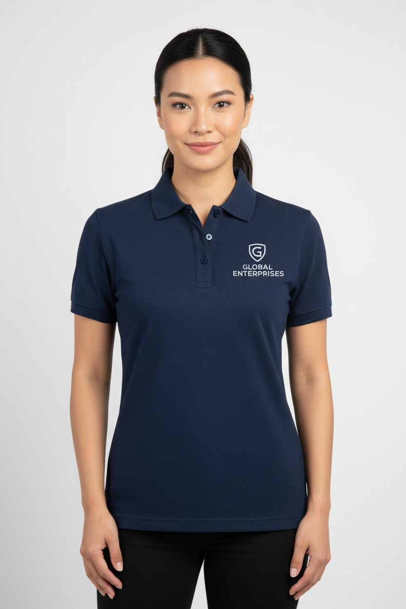 Woman in Navy Blue Polo