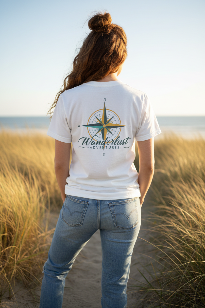 Woman wearing custom t-shirt - back view