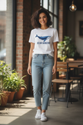 Woman wearing custom t-shirt - front view
