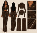 Women's Chocolate Contrast-Piping Zip-Up Co-ord Set - Zipzone International