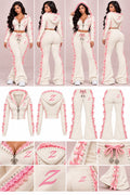 Women's Cream & Pink Bow Zip-Up Hoodie & Flared Trouser Set - Zipzone International