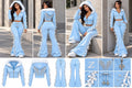 Women's Ice Blue Embellished Hoodie & Flared Trouser Set - Zipzone International