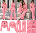Women's Pink Ruffle Zip-Up Hoodie & Flared Trouser Set - Zipzone International