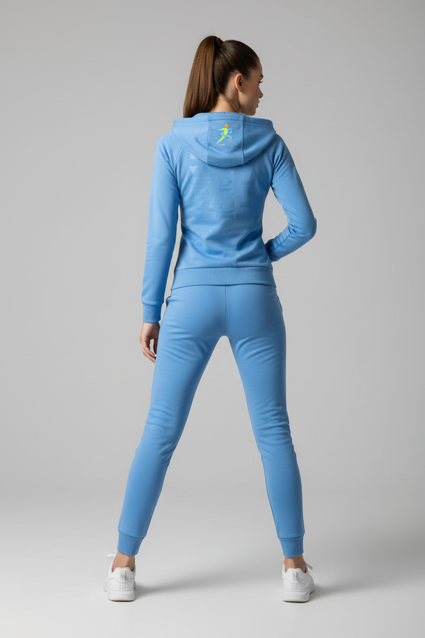 Women's Slim Tracksuit – Sky Blue Female Back