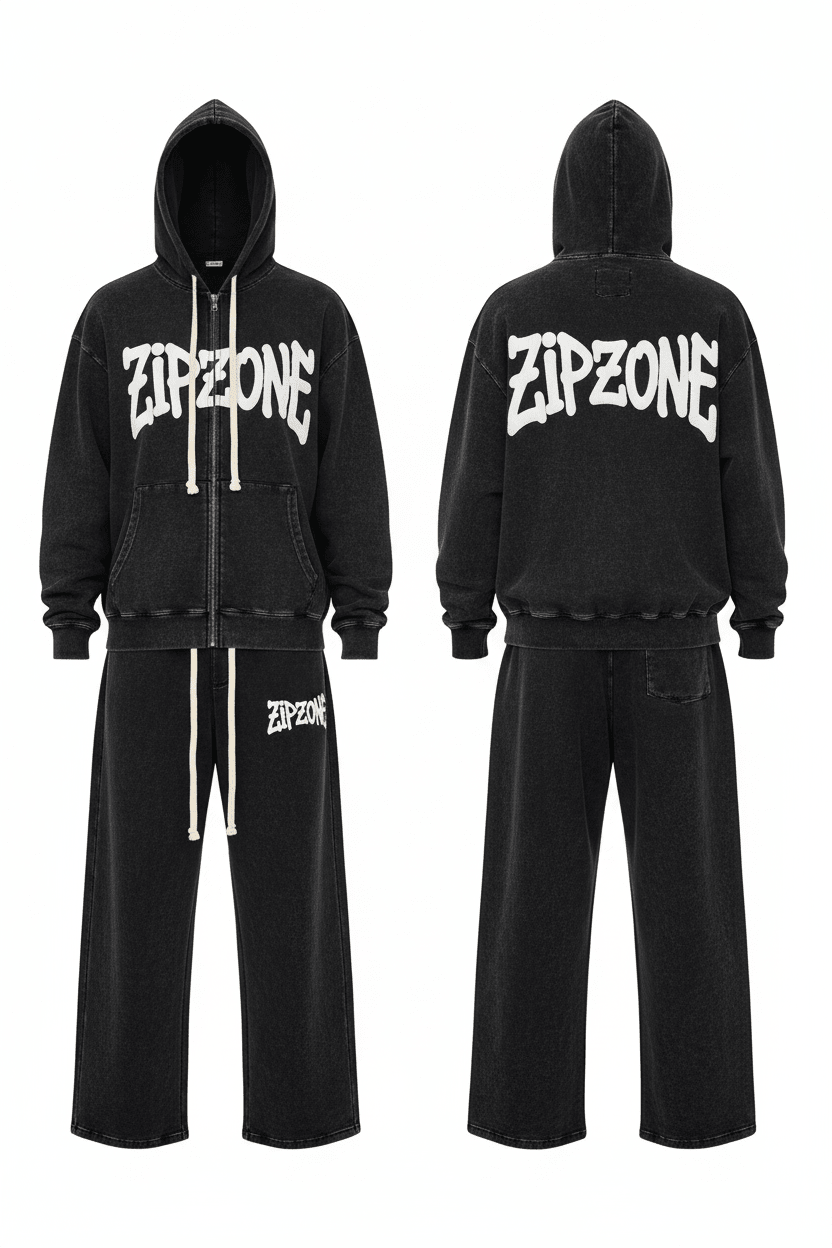 ZIPZONE Acid Washed Tracksuit – Black - Zipzone International