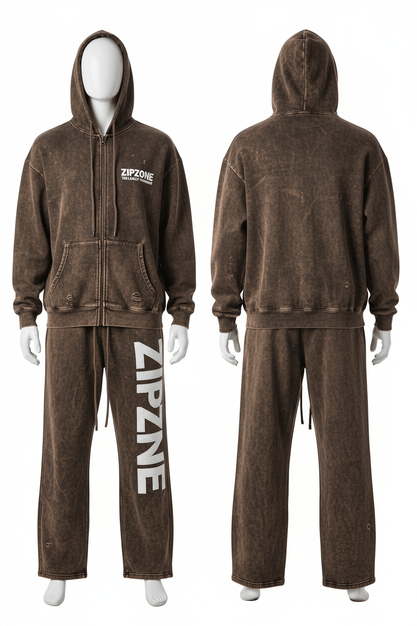 ZIPZONE Acid Washed Tracksuit – Brown/Charcoal - Zipzone International