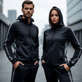 Zipzone Essentials Black Zip - Up Tracksuit | Unisex Hooded Athletic Set - Zipzone International