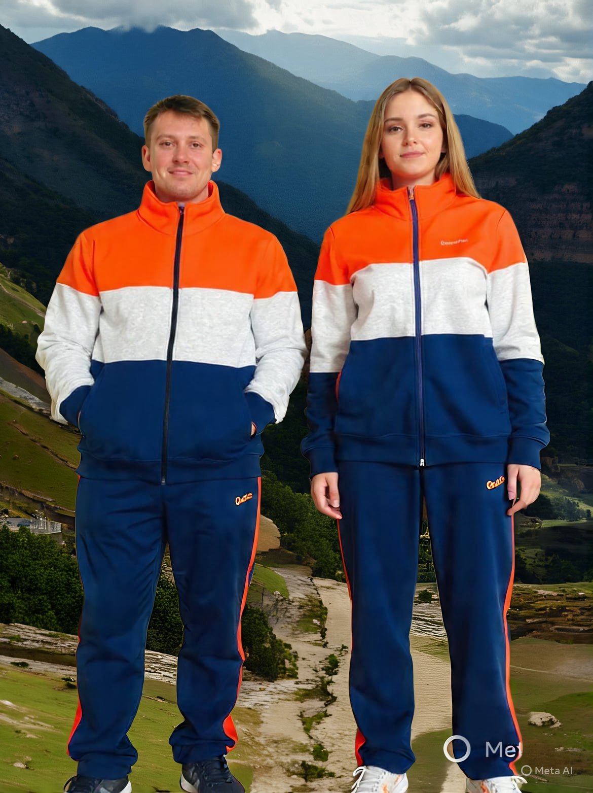 Zipzone Lifestyle Tracksuit | Orange White Navy Unisex Matching Set with Side Stripes - Zipzone International