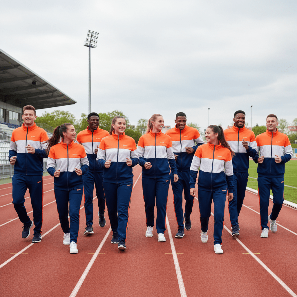 Zipzone Lifestyle Tracksuit | Orange White Navy Unisex Matching Set with Side Stripes - Zipzone International