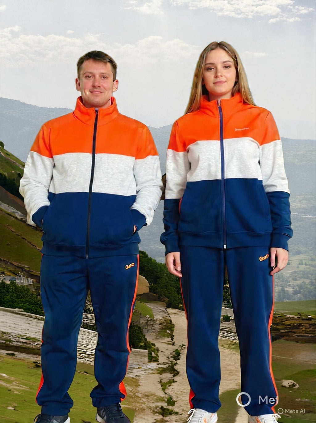 Zipzone Lifestyle Tracksuit | Orange White Navy Unisex Matching Set with Side Stripes - Zipzone International