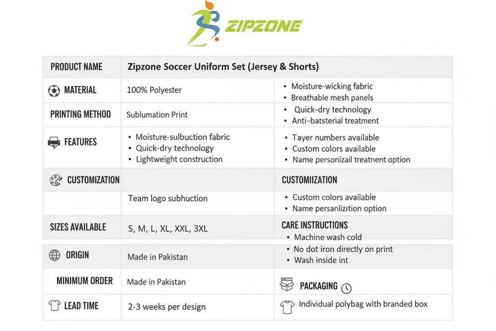 Zipzone Soccer Uniform Set - Jersey & Shorts - Zipzone International