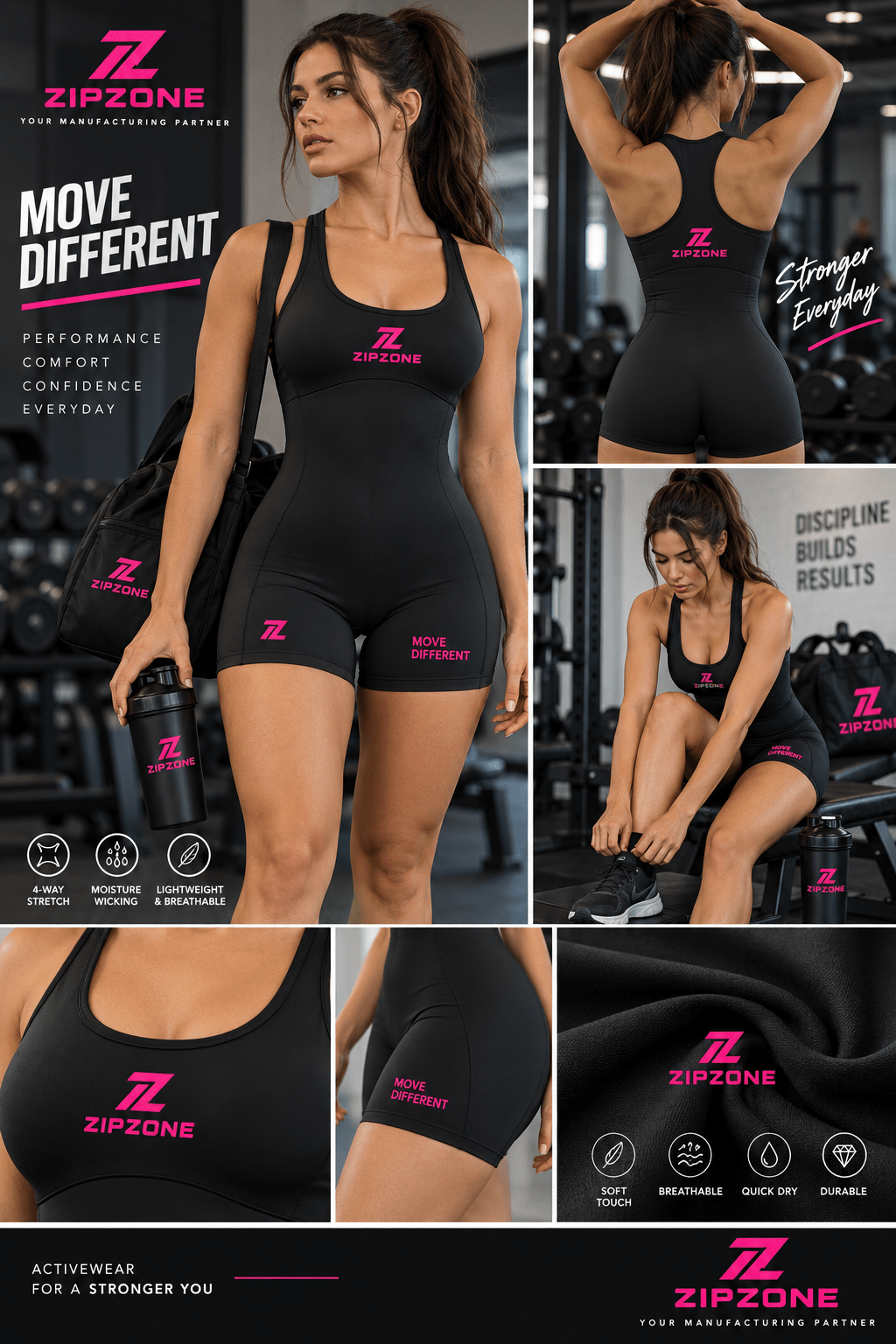 Zipzone Women's Active Romper | One-Piece Training Unitard - Zipzone International